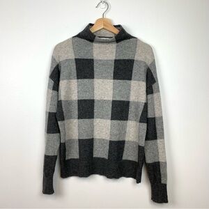 Nicole Miller Cashmere Sweater Gray Checkered Squares Sz Medium Mock Neck Soft